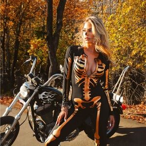 Tipsy Elves Black and Gold Skeleton Bodysuit